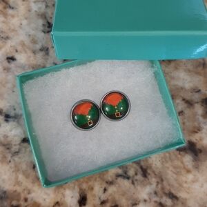Green and Orange Leprechan Stud Earrings